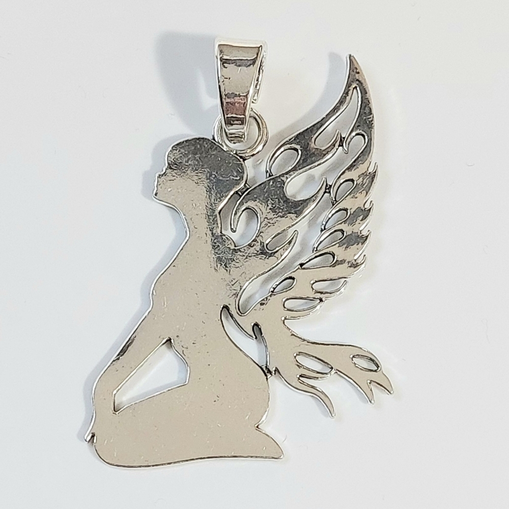 Large Silver Angel Fairy Pendant